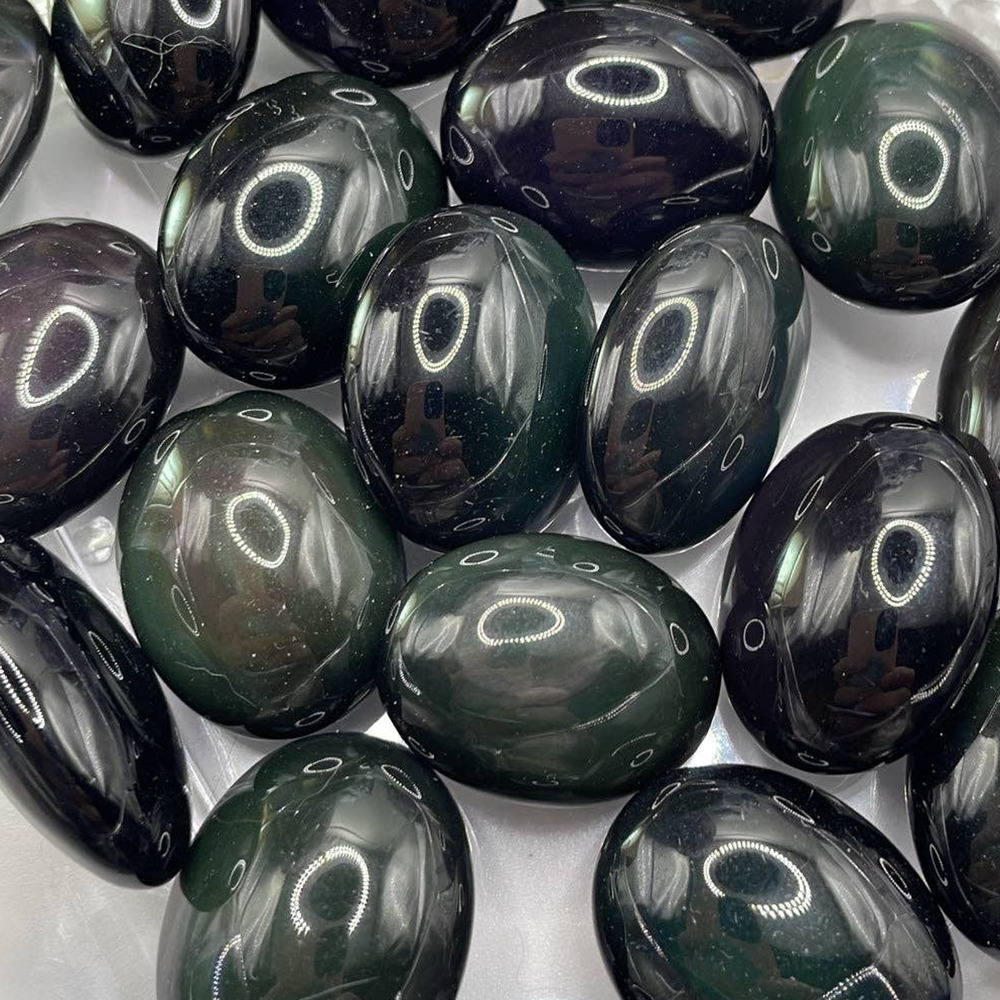 Set of 3 Mini Rainbow Obsidian Palm Stones
